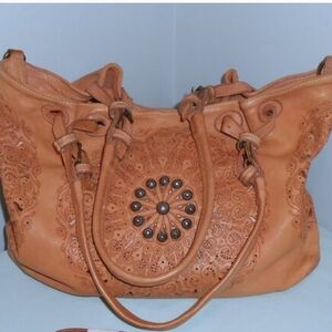 Sundance Tan Floral Laser-Cut Shoulder Bag